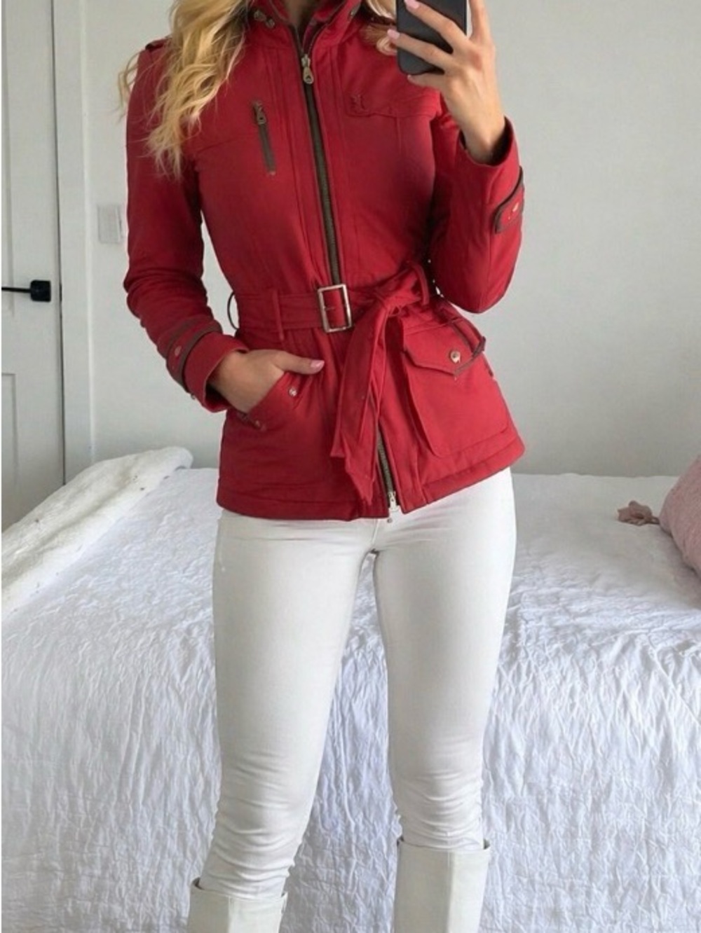Women's Red Belted Jacket